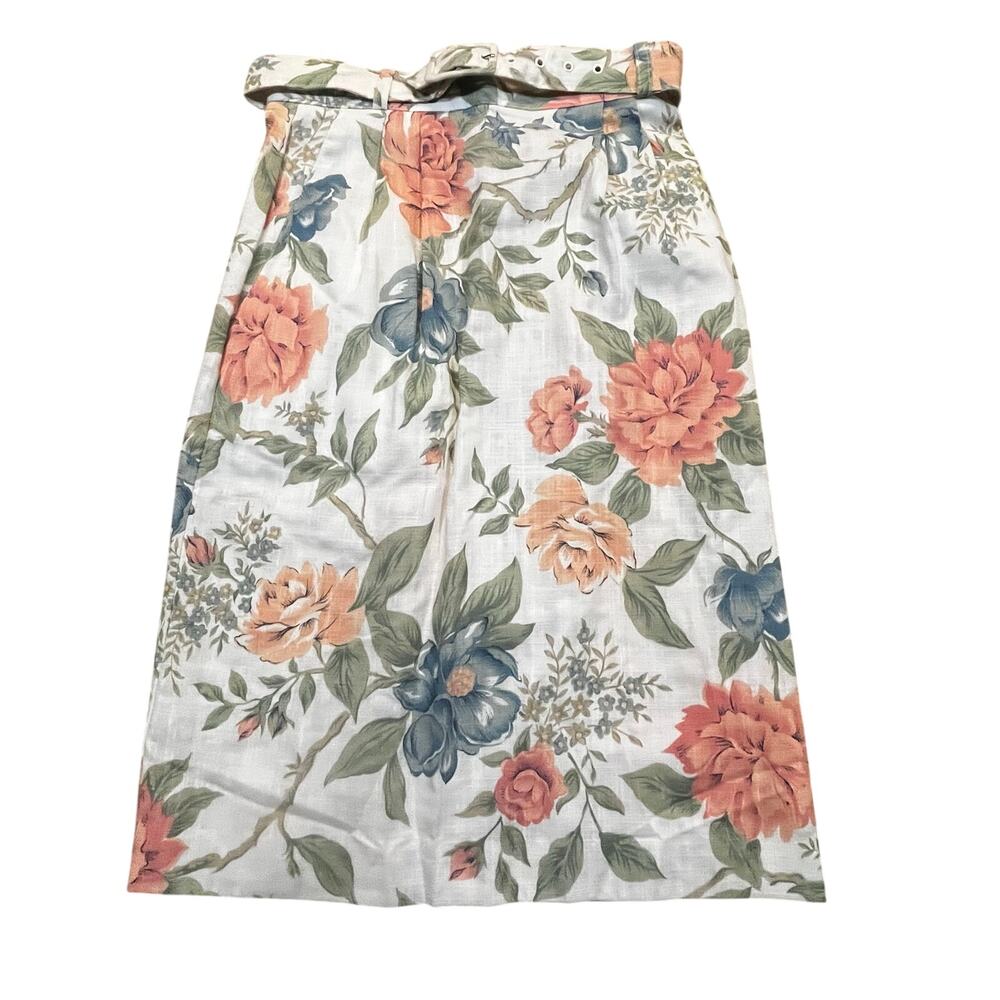 Vintage Floral Midi Skirt Belted Union Made USA Womens‎ Size 6 Slit Back